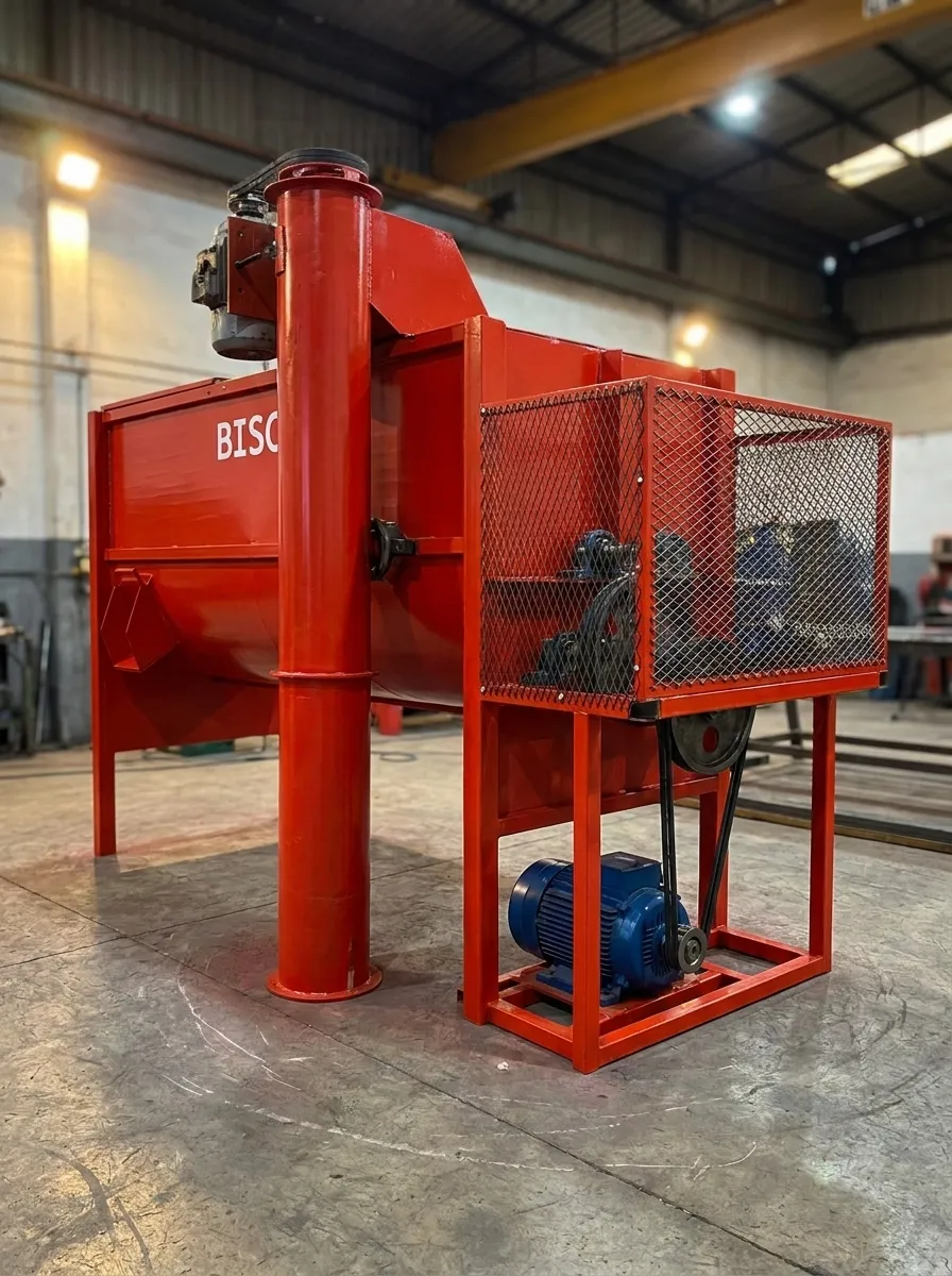 Revolvedora de alimento para ganado fabricada en el taller de Grupo Bison en Texcoco, Estado de México
